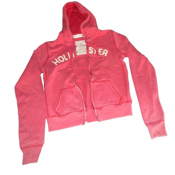 *FLAWED* broken zipper HOLLISTER junior's medium vintage hooded pink jacket - Picture 1 of 7